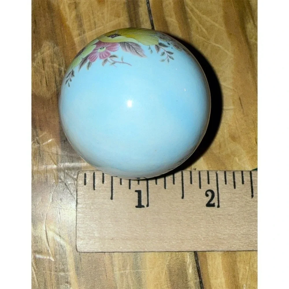 Vintage Christmas Ornament Light Blue Floral Glass Ball Gold Tone Cap glass
